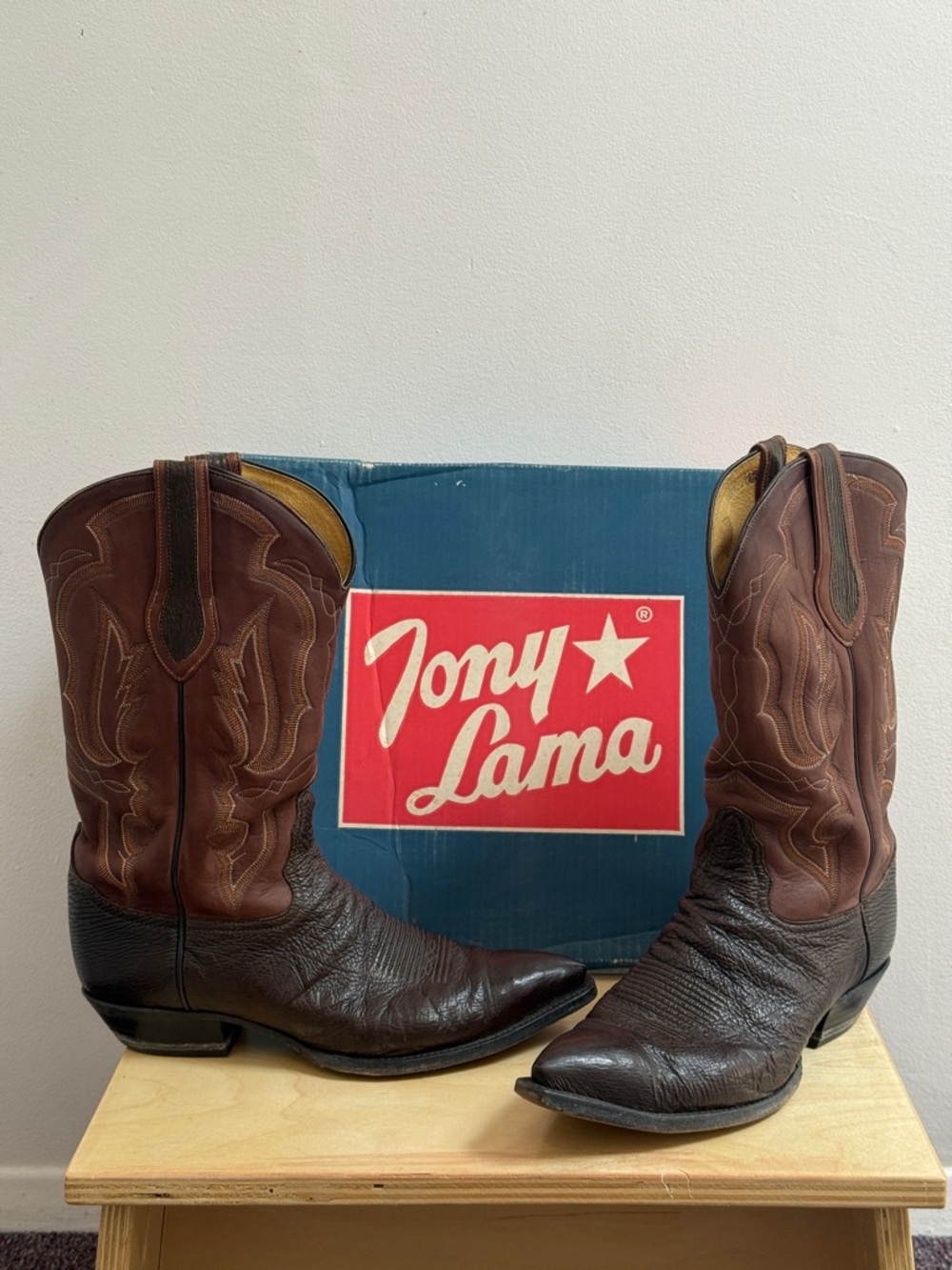 Tony Lama Dark Brown Two-Tone Leather Cowboy Boots
